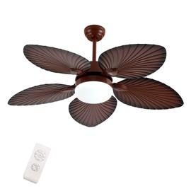 CNCEST 52 Inch Indoor Tropical Ceiling Fan w/Light Kit, Five Palm Leaf Blades, Ceiling Fans Light Chandelier for Outside and Indoor Home Decor, Bronze