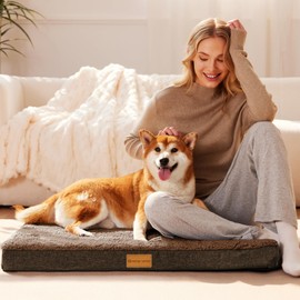 Patas Lague Orthopedic XXL Dog Bed for Extra Large Dogs 48''X30'', Soft Comfortable Waterproof Egg Crate Foam Big Large Pet Beds Mat with Removable Washable Cover, Brown