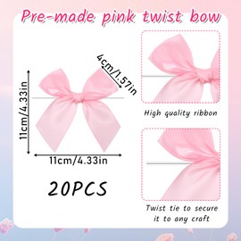20Pcs Pink Twist Tie Bows 4.5" Pink Satin Ribbon Bows for Treat Bags Pre Tied Gift Bow for Basket Gift Wrapping Wedding Decorations Party Favors DIY Crafts Baby Shower