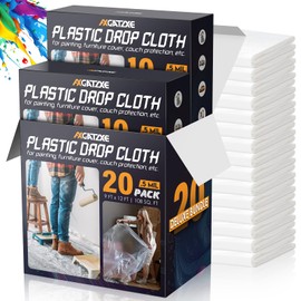 12 x 9 Ft Plastic Sheet Drop Cloths (20-Pack) - Disposable Painter's Sheeting & Tarps for Painting, Waterproof Painting Supplies, Dust Cover for Furniture/Couch/Floor Protection