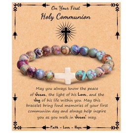 JoycuFF First Communion Gifts for Her, 1st Holy Communion Easter Gifts for Her Catholic Communion Jewelry, Cross Bracelets for Her, First Communion Decorations