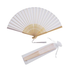 SL crafts 50 Sets Imitated Silk Hand Fan with Tassel and Organza Bags Bamboo Handle Fabric Folding Fans Bridal Dancing Props Wedding Party Favors (White)