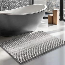CYMAY Bathroom Rugs Non Slip-Chenille Bath Mat Shower Rug Soft Water Absorbent Bathmat-Bath Rug in Front of Bathtub Sink Bathroom Floor-Quick Dry Machine Washable-Grey 20" x 32"