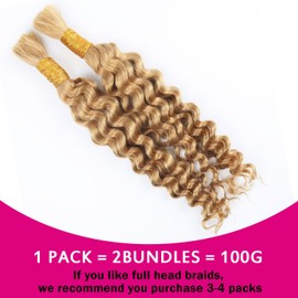 Deep Wave Human Braiding Hair for Boho Braids Honey Blonde Bulk Human Hair for Braiding Wet and Wavy Curly Human Hair Braiding Hair Extensions No Weft Bundles for Braiding 20inch 2 Bundles 100g