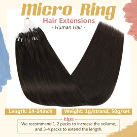 Sunny Micro Human Hair Extensions Darkest Brown Micro Ring Extensions Real Human Hair Brown Micro Link Human Hair Extensions Darkest Brown Micro Bead Natural Hair Extensions 50G 18Inch