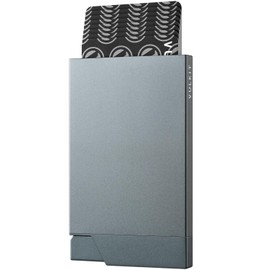 VULKIT - Portatarjetas de crédito para hombres con bloqueo RFID de aluminio para mujeres, cartera de tarjetas desplegable para tarjetas de banco delgado para 6-8 tarjetas, Newspacegrey