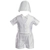 White Embroidered Shantung Chistening Baptism Vest and Short Set with
