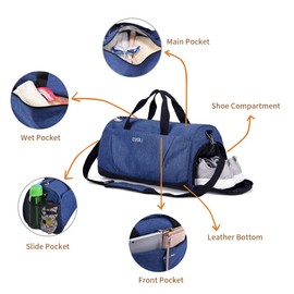 Gym Bag with Shoes Compartment and Wet Pocket,Sports Duffel Bag for Yoga/Swim,Travel Duffle Bag for Men and Women