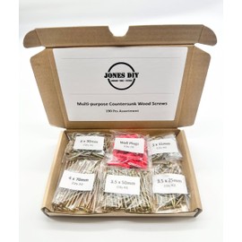 190 pc Premium Wood Screw Assortment Postal Box (M3, M3.5 and M4 with Plugs) Countersunk Woodscrew Set