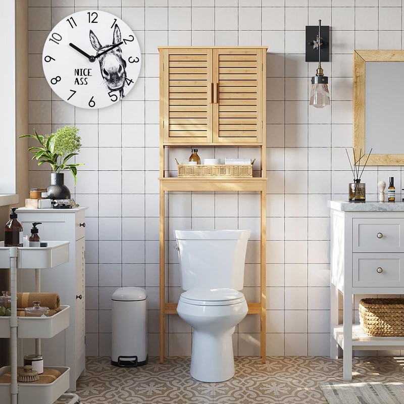 Yoiolclc Bathroom Wall Clock,Waterproof Glass Funny Donkey Bathroom Signs for
