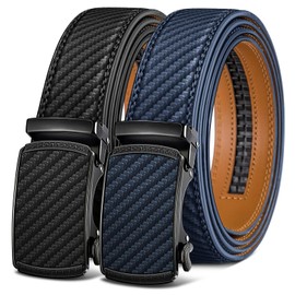 KEMISANT Men's Belt Ratchet Automatic Buckle Leather Belt for Men Adjustable 35 mm Wide with Gift Box, 2pack-black/purple blue3024