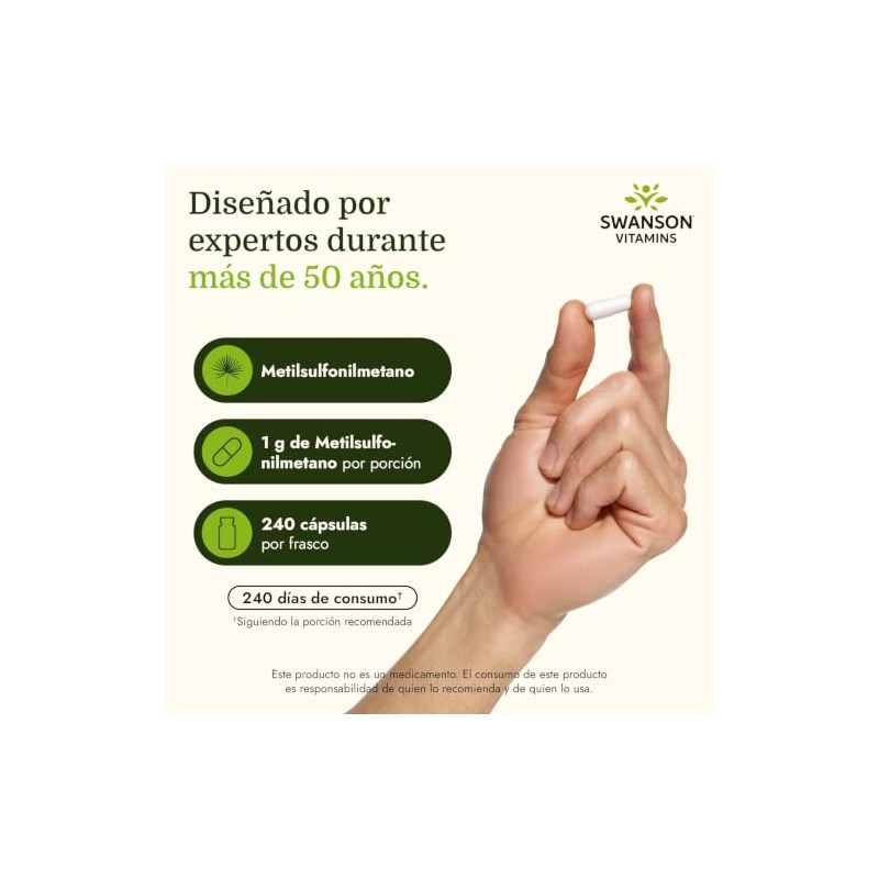 Swanson MSM Metilsulfonilmetano 1000 mg Suplemento Alimenticio 240 Cápsulas
