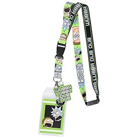 Rick and Morty Wubba Wubba Lanyard with ID Holder Rubber Charm and Sticker, Breakaway Clasp