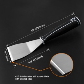 ROLLINGDOG 3 inch Bent Pole Scraper Painter's Spatula, Stiff Scraper with Thick Stainless Steel Blade, Robust and Durable, Ergonomic Rubber-Coated Plastic Handle