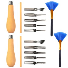 Xiciki 2 Set Lino Cutting Tools, Lino Cutting Tools Kit, with 2 Cleaning Brushes, Linoleum Cutter Tools, for Printmaking Engraving, Sculpture, and Handicrafts.