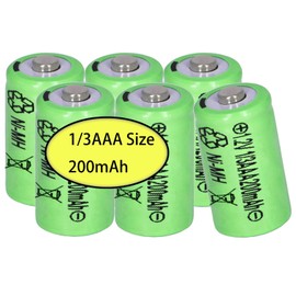 6 Packs 1/3aaa 200 mah 1.2v NI-MH Rechargeable Battery for Outdoor Solar Garden Art Light Battery (Not AAA Standard Size Batteries, 1/3 The Size of AAA Batteries)