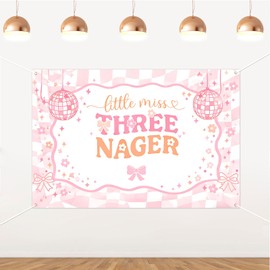 Little Miss Threenager Backdrop Disco Theme 3rd Birthday Banner 5x3ft