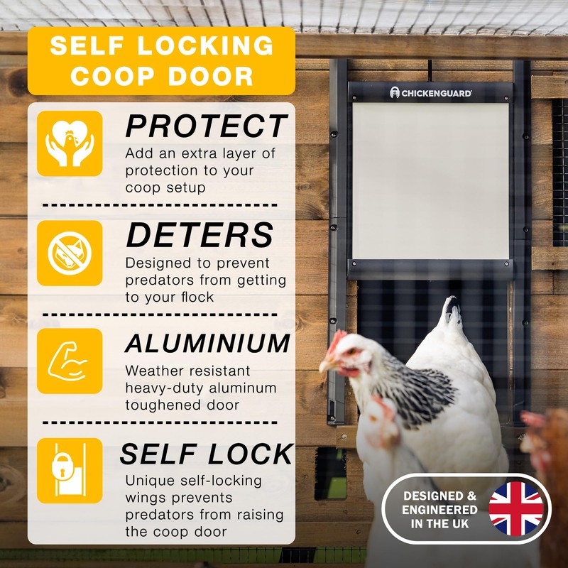 ChickenGuard Self-Locking Predator-Proof Chicken Coop Door for Hen-House, Chicken Run,