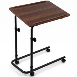 Eazy Overbed Table with Wheels, Adjustable height Bed Table for Laptop, Meals, and Elderly Care, Tilting Top with Raised Edges, Lockable Rolling Bed & Chair Table