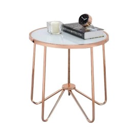 Bowery Hill End Table in Frosted Glass and Rose Gold