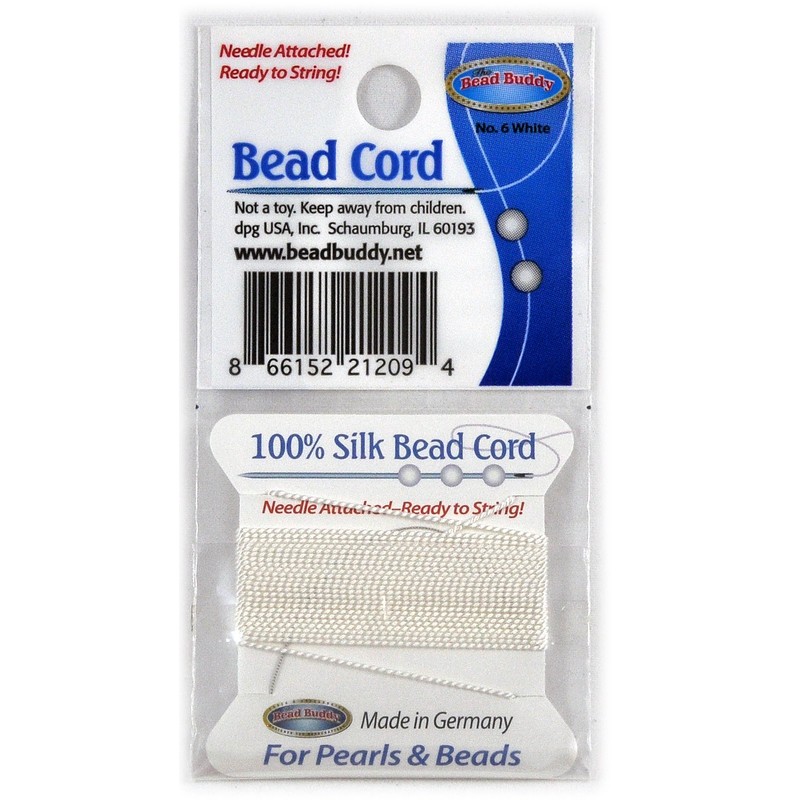 Bead Buddy 0.7mm Natural White Silk Cord Thread with Attached