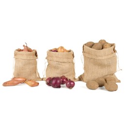 La Cordeline 3 Natural Jute Bags for Storing Vegetables, Potatoes and Onions with Drawstring for Tightening