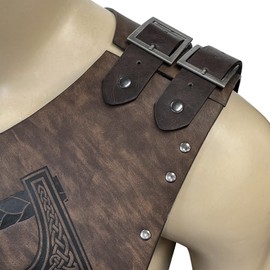 HiiFeuer Viking Faux Leather Embossed Helmet Axe Chest Armor, Retro Medieval Knight Leather Armor for LARP/Cosplay (Brown A)