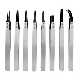 WANDIC Anti Static Tweezers Set of 8 Plastic Tips ESD Stainless Steel Precision Tweezers for Electronics, Laboratory, Jewelry and Crafts