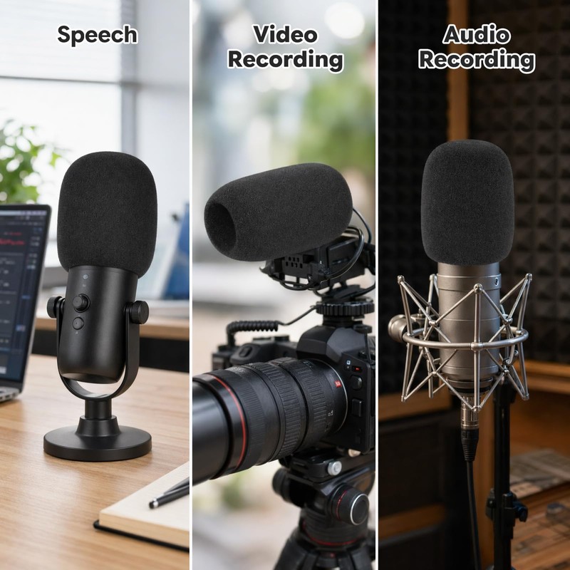 Foam Microphone Cover, 2Pcs Black Headset Mic Windscreen Covers, Soft
