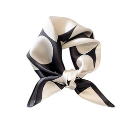 FEIBOON Mulberry Silk Scarfs Neck Scarf 21"x21" Small Square Scarfs hair scarf bandana Neckerchief Headscarf for Women Gift Packed-Black And White Geometric