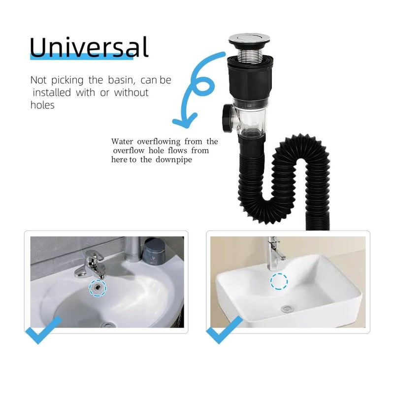 Handwashing Sink Drain Pipe kit ，Anti Odor Flexible and extendable