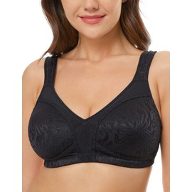 Wingslove Women's Full Coverage Non Padded Comfort Minimizer Wire-Free Bra Plus Size(Black,40DD)