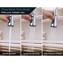 Universal Kitchen Faucet Head Replacement Pull Down 3 Function Spray Nozzle with 9 Adapters, Chrome