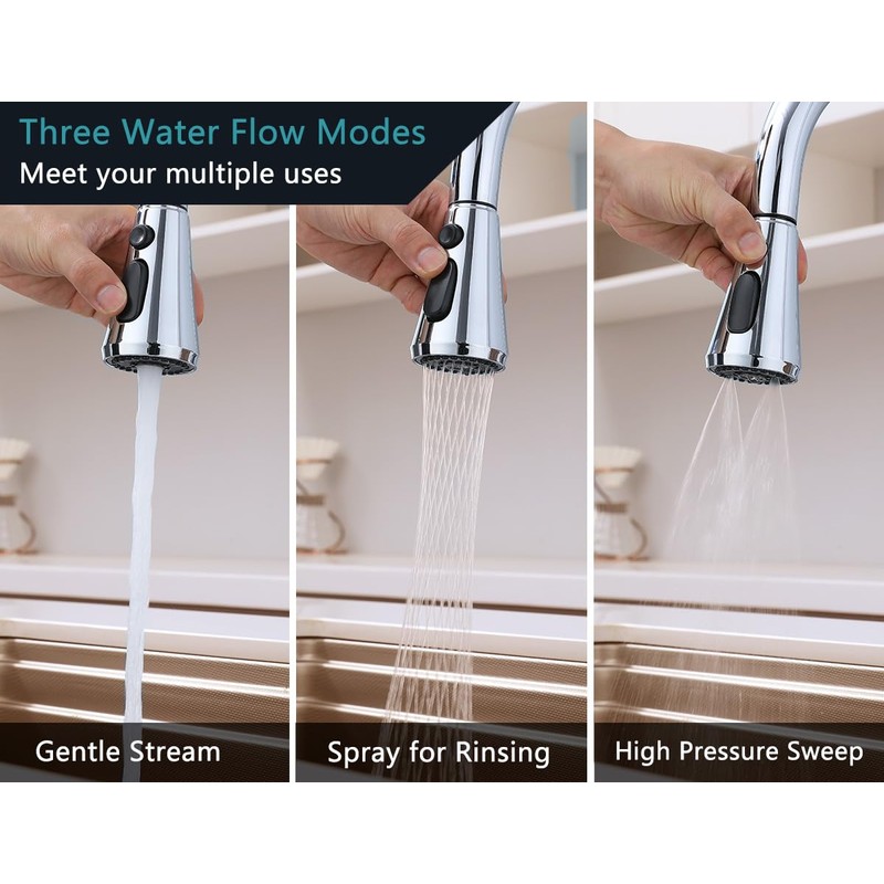Universal Kitchen Faucet Head Replacement Pull Down 3 Function Spray