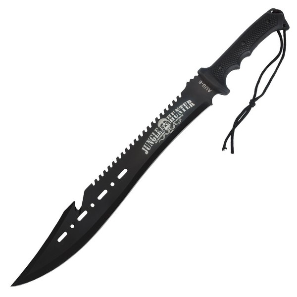 BLACK LEGION Jungle Hunter Machete with Nylon Sheath and Lanyard Cord - Stainless Steel Blade, Sawback Blade Spine, Non-Reflective Black Coating, ABS Handle - Hacking and Chopping Tool - 25" Length