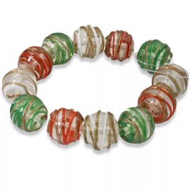 Hackberry Creek Set of 12 Christmas Lampwork Beads, Red, Green, White Swirl, 12mm Round