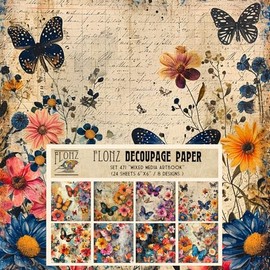 Decoupage Paper Pack (24 Sheets 6"x6") Mised Media Artbook # Vintage Styled Pattern Paper for Decoupage, Craft and Scrapbooking
