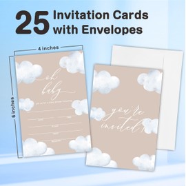 Nuckxy Oh Baby! Baby Shower Invitation Cards With Envelopes, Watercolor Clouds Invites For Baby Shower, Gender Reveal, Baby Announcement, Party Favor & Accessories(25Pcs) - B06
