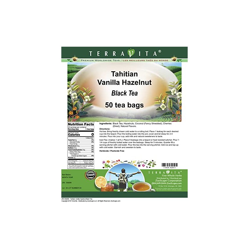 Tahitian Vanilla Hazelnut Black Tea (50 tea bags, ZIN: 536289)