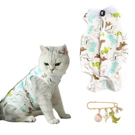 URROMA 1 Piece Dinosaur Recovery Suit for Cat, Pet Surgical Recovery Suit Soft Breathable Cat Wound Surgery Recovery Suit for Cats Kittens, S