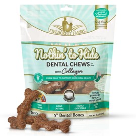 Fieldcrest Farms Dental Chews for Dogs, Bone (5inches, 6count Pack) – Tackles Plaque, Tartar, Promotes Dental Health – w/Collagen, Organic, Gluten-Free