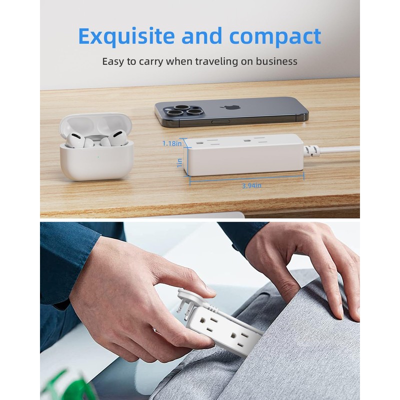 Flat Plug Extension Cord with 3 Outlets - 6 ft