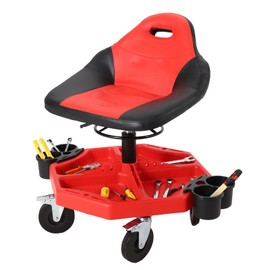 COZONY Rolling Shop Stool w/ 3" Locking Swivel Wheels, 300LB Capacity, 19"-24" Height Adjustable with Soft Cushion & Tool Tray, Telescoping Mechanic Seat for Garage, Auto Repair, Heavy-Duty, Red
