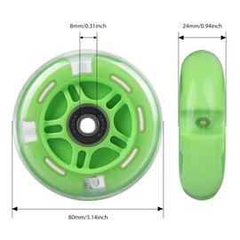 Gladeer 1-Pack 80mm Light Up Scooter Wheel Rear White Led Flashing Replacement Wheel for Micro Globber Lascoota 3-Wheeled Kid Scooter (Green)