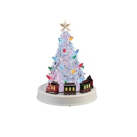 Roman, 12" H Lighted Musical Acrylic Christmas Tree with Rotating Train, Holiday Home Decor