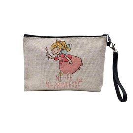 Tasche aus Leinen – niedliches Design für Kinder von Neugeborenen – Kosmetiktasche aus Segeltuch in Leinenoptik – Kulturbeutel – Geldbörse, Fee Princess, 23.5 x 15 cm, Kosmetiktasche