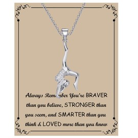 BNQL Gymnastics Necklace Gymnast Girls Gifts Gymnastics Pendant Necklace Inspirational Gymnast Team Gifts Gymnastics Jewelry with Jewelry Box (Gymnastics Necklace with Card)