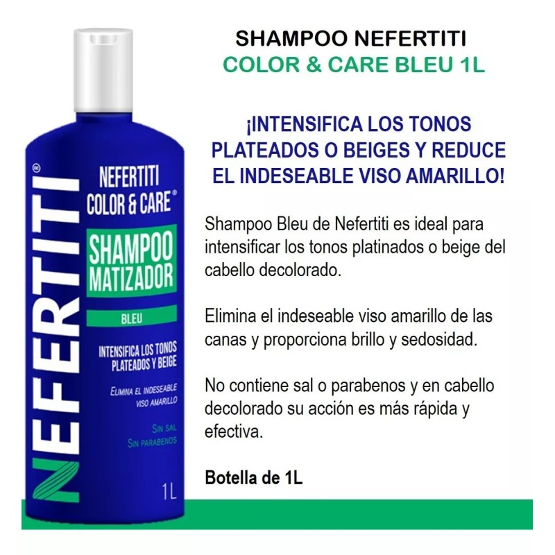 Nefertiti Shampoo Matizador Bleu Nefertiti 1 Lt Platina Canas Y