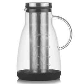 TAMUME Glass Water Pitcher with Stainless Steel Filter, 1L Cold Brew Coffee Pot with Mesh Filter