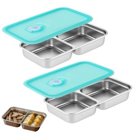 Stainless Snack Container Reusable, Double Compartment Snack Containers with Lids, No Spill Takeout Travel to Go Outdoor Camping Reusable Dishwasher Safe Snack Box for Food (2)